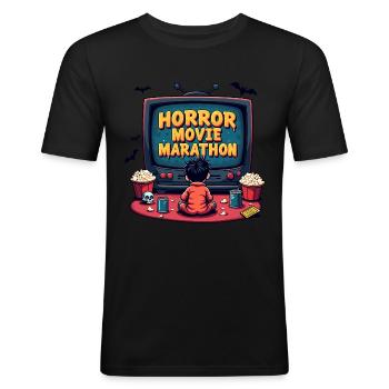 film d’horreur marathon design rétro - T-shirt près du corps Homme - noir - Devant - Nik (191cm)