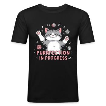 Purrfection in Progress - Men's Slim Fit T-Shirt - black - Front - Nik (191cm)