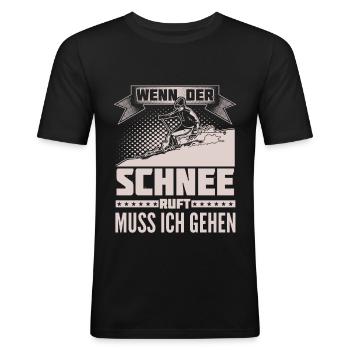 Telemark - Schnee ruft - Ich muss gehen - Männer Slim Fit T-Shirt - Schwarz - Vorne - Nik (191cm)