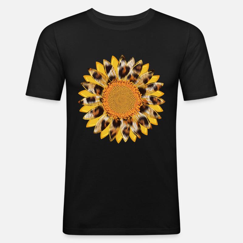 Sonnenblume Leopard Sublimation Design - Männer Slim Fit T-Shirt - Schwarz