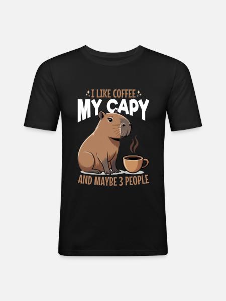 Capybara Coffee - Männer Slim Fit T-Shirt - Schwarz