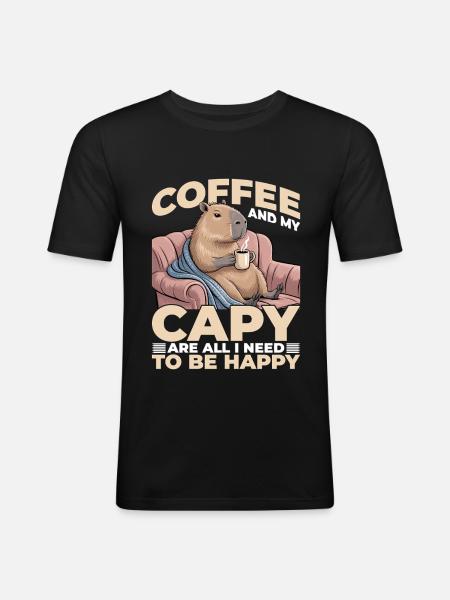 Capybara Coffee - Männer Slim Fit T-Shirt - Schwarz