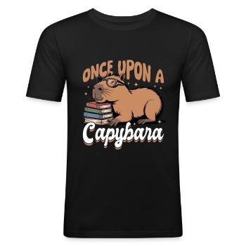 Capybara Reading Books - Männer Slim Fit T-Shirt - Schwarz - Vorne - Nik (191cm)