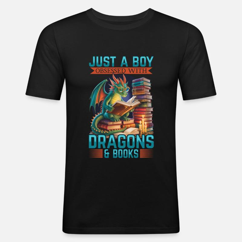 Fantasy Book reading Mythical Creatures - Männer Slim Fit T-Shirt - Schwarz