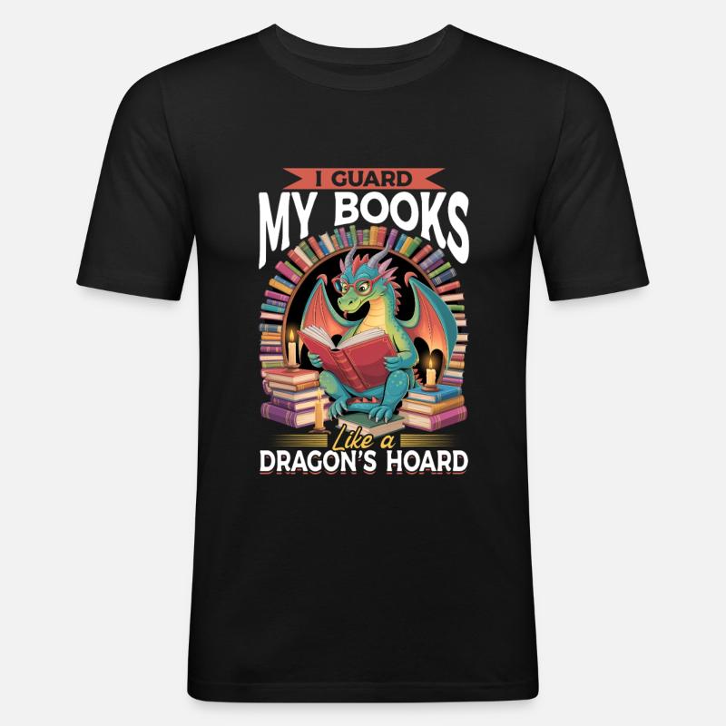 Fantasy Book reading Mythical Creatures - Männer Slim Fit T-Shirt - Schwarz
