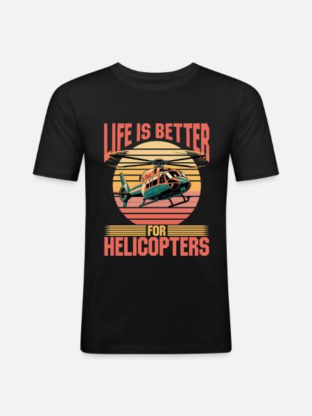 Helicopter funny Pilot - Men's Slim Fit T-Shirt - black