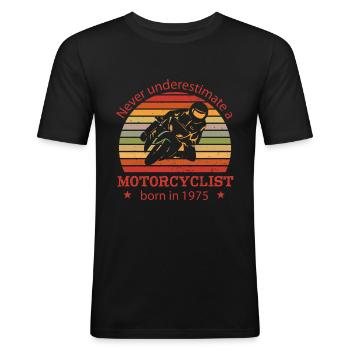 Moto vintage 1975 anniversaire cyclomoteur - T-shirt près du corps Homme - noir - Devant - Nik (191cm)