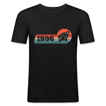 Motorrijder geboren 1996 Verjaardag Bromfiets - Mannen slim fit T-shirt - zwart - Voor - Nik (191cm)