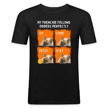 Französische Bulldogge Lustiges Hunde Design - Männer Slim Fit T-Shirt - Schwarz - Vorne - Nik (191cm)