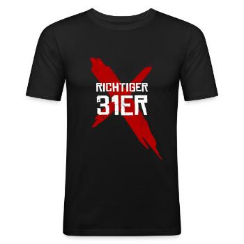 Richtiger 31er - Männer Slim Fit T-Shirt - Schwarz - Vorne - Nik (191cm)