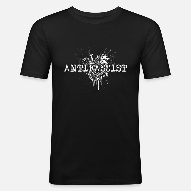 Herz der Antifa - Männer Slim Fit T-Shirt - Schwarz