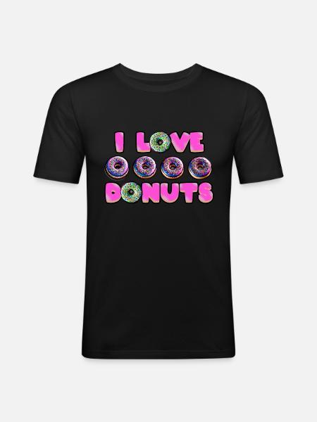 Ich liebe Donuts - Männer Slim Fit T-Shirt - Schwarz