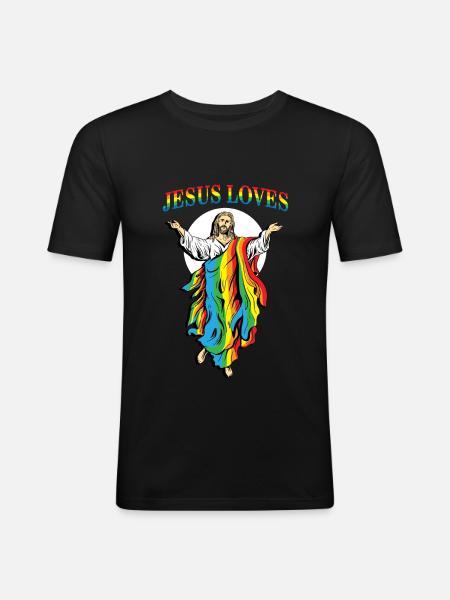 Jesus älskar gay pride rainbow LGBT tshirt - Slim Fit T-shirt herr - svart