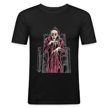 Nosferatu vampire classique horreur noir custome - T-shirt près du corps Homme - noir - Devant - Nik (191cm)