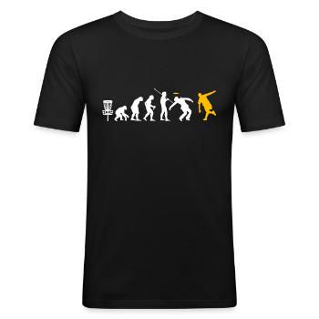 drôle Frisbee Golf Shirt Evolution Disc golf - T-shirt près du corps Homme - noir - Devant - Nik (191cm)