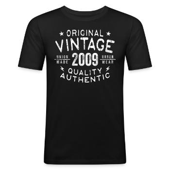 2009 Geburtstag 2009 Jahrgang 2009 Geburtstag - Männer Slim Fit T-Shirt - Schwarz - Vorne - Nik (191cm)