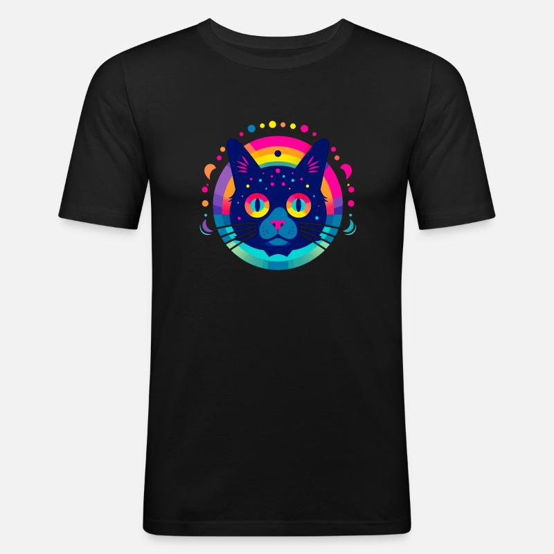 Flat Icon Cat Rainbow - Männer Slim Fit T-Shirt - Schwarz