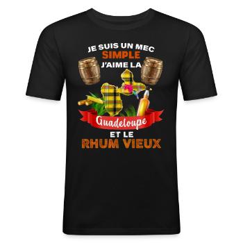 Guadeloupe et rhum vieux Pour mec Simple Et Cool - T-shirt près du corps Homme - noir - Devant - Nik (191cm)