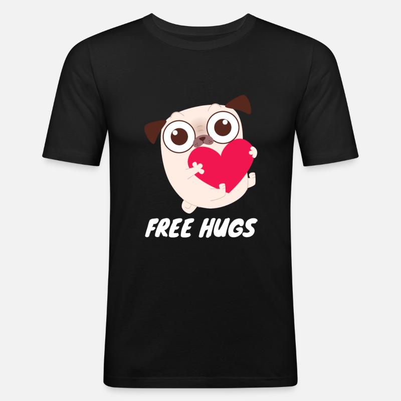 Gratis knus - sødt mopshjerte - Herre Slim Fit T-Shirt - sort