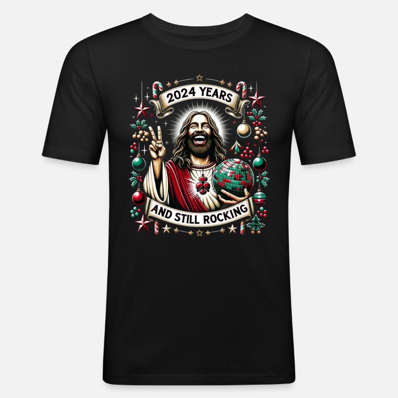 Jesus Kristus Bursdagsgutt Stygg jul - Slim Fit T-skjorte for menn - svart