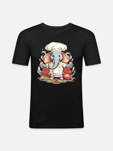 Elefantenkoch - Männer Slim Fit T-Shirt - Schwarz