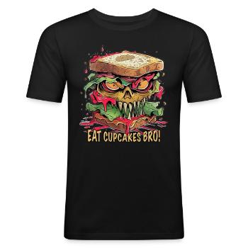 Mangez des cupcakes Bro Street Food - T-shirt près du corps Homme - noir - Devant - Nik (191cm)