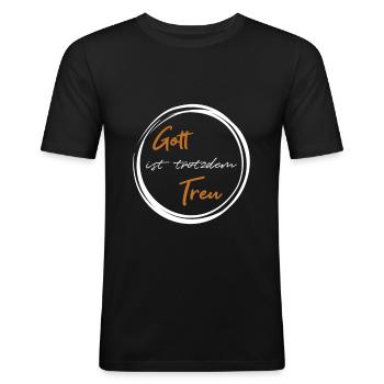 Gott ist trotzdem Treu | Glaube Gott Jesus - Männer Slim Fit T-Shirt - Schwarz - Vorne - Nik (191cm)