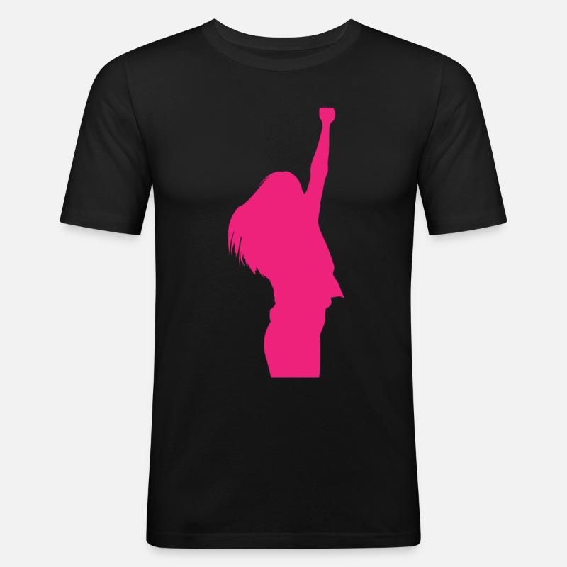 Frau Mädchen Siegerpose - Männer Slim Fit T-Shirt - Schwarz