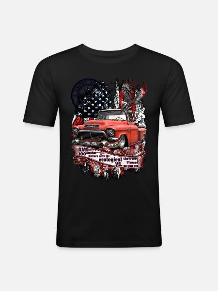 Legendarisk V8 Pick Up Truck Amerikansk Flagga - Slim Fit T-shirt herr - svart