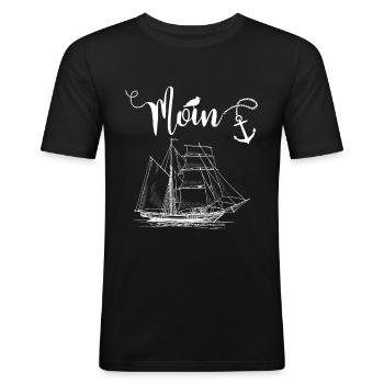 Norddeutschland Moin Schiff - Männer Slim Fit T-Shirt - Schwarz - Vorne - Nik (191cm)