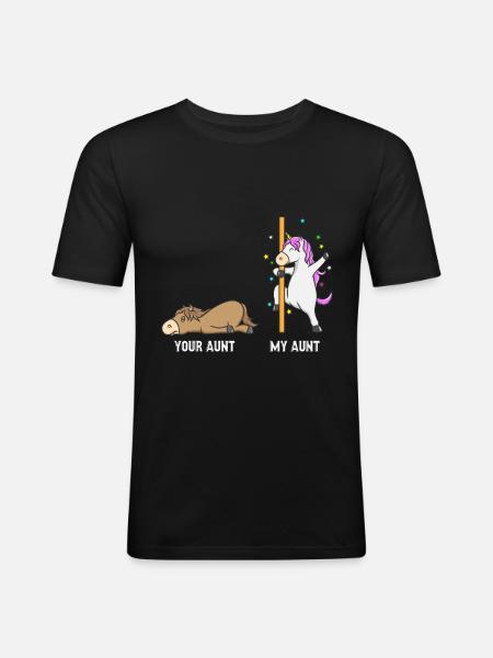 Unicorn hest din moster min tante gave EN - Herre Slim Fit T-Shirt - sort