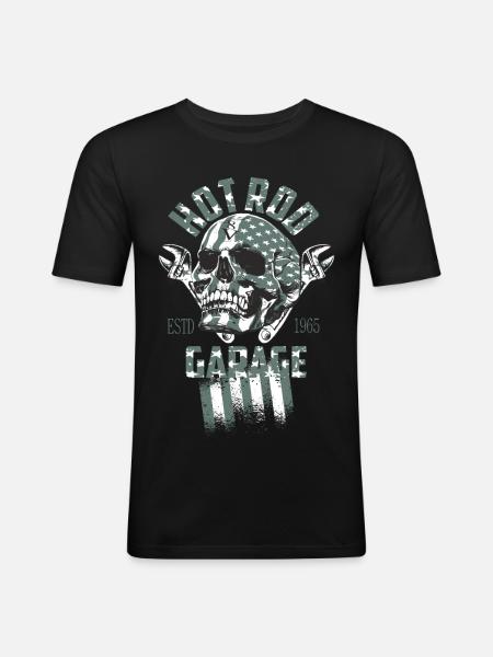 Hot Rod Garage - Männer Slim Fit T-Shirt - Schwarz
