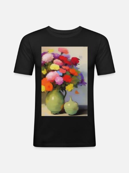 Flowers and butterfly - Men's Slim Fit T-Shirt - black