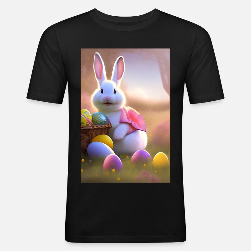 Osterhase mit Oster Eier - Männer Slim Fit T-Shirt - Schwarz
