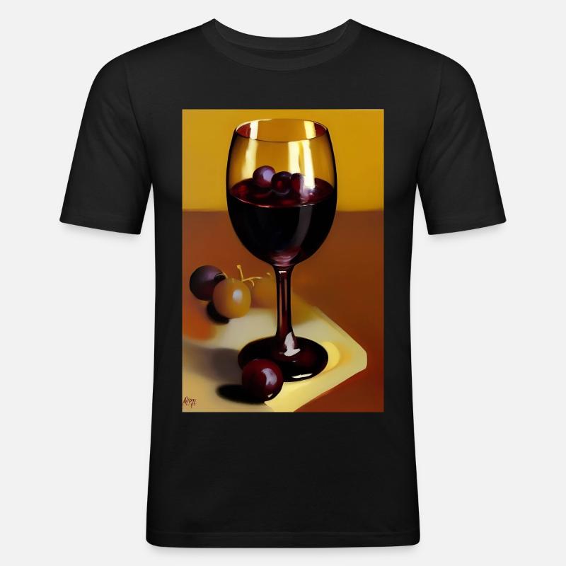 Wein Trinker - Männer Slim Fit T-Shirt - Schwarz