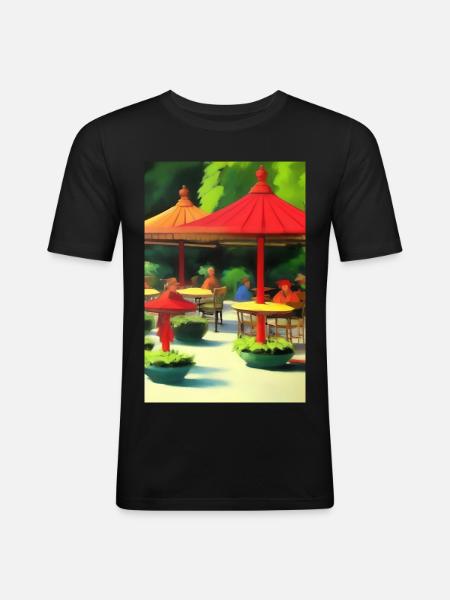 Outdoor Asian Cafe - Men's Slim Fit T-Shirt - black