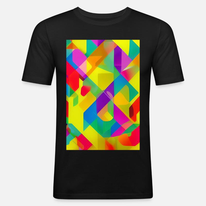 Retro Muster Bunt - Männer Slim Fit T-Shirt - Schwarz