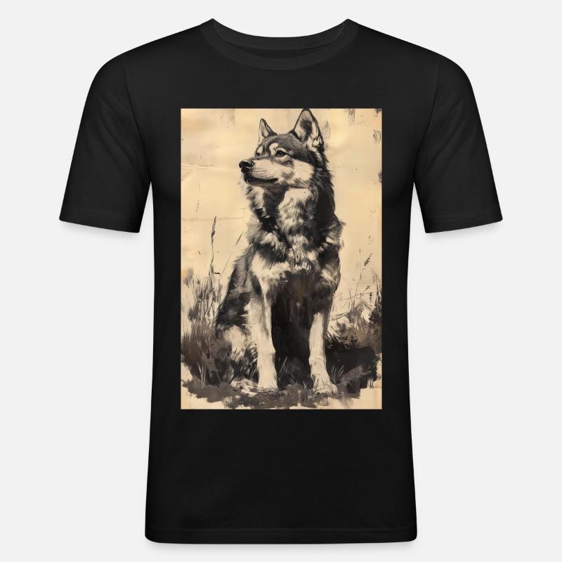 Illustration eines Wolfes - Männer Slim Fit T-Shirt - Schwarz
