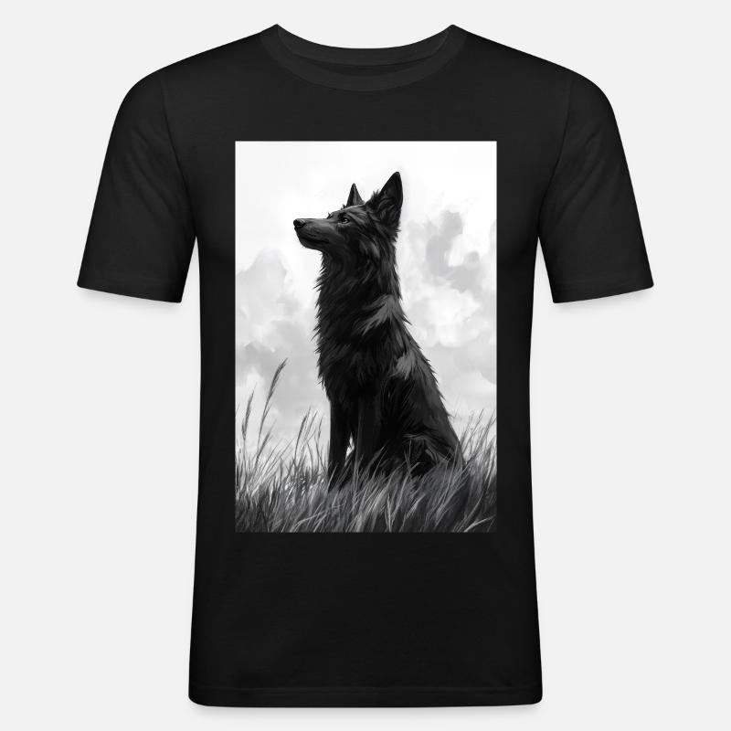 Illustration eines Wolfes - Männer Slim Fit T-Shirt - Schwarz