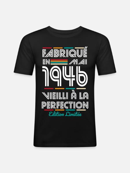 80th Anniversary - Made in May 1946 - Men's Slim Fit T-Shirt - black