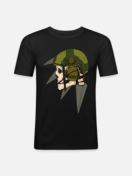 Schädel Soldat Helm-Design mit Headset - Männer Slim Fit T-Shirt - Schwarz