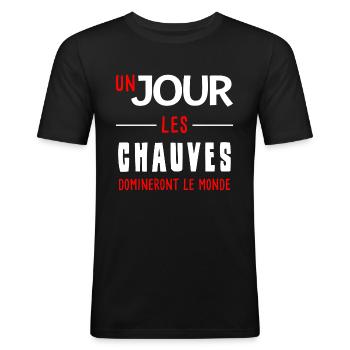 un jour les chauves domineront le monde. Humour - T-shirt près du corps Homme - noir - Devant - Nik (191cm)