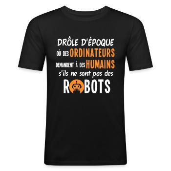 Humour ordinateurs robots informatique, époque - T-shirt près du corps Homme - noir - Devant - Nik (191cm)