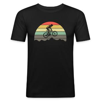 Mountainbike MTB Fahrrad Retro Vintage Berge Bike - Männer Slim Fit T-Shirt - Schwarz - Vorne - Nik (191cm)