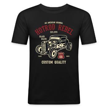HOTROD REBEL - Hotrod Shirt Design - T-shirt près du corps Homme - noir - Devant - Nik (191cm)