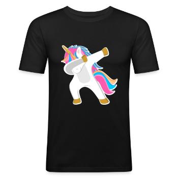 Einhorn Dab - Männer Slim Fit T-Shirt - Schwarz - Vorne - Nik (191cm)