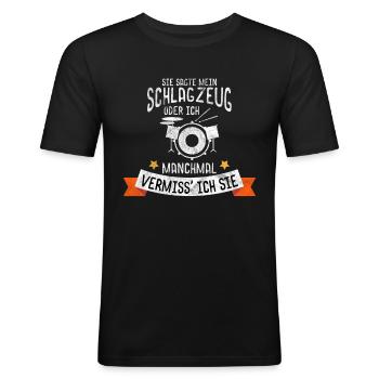 Schlagzeuger Frauenheld - Männer Slim Fit T-Shirt - Schwarz - Vorne - Nik (191cm)