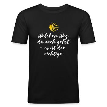 Der Weg - Jakobsweg Pilger Spruch - Männer Slim Fit T-Shirt - Schwarz - Vorne - Nik (191cm)
