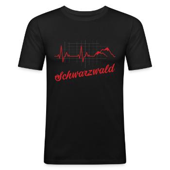 Bayern Wandern Schwarzwald Berge Herzschlag - Männer Slim Fit T-Shirt - Schwarz - Vorne - Nik (191cm)