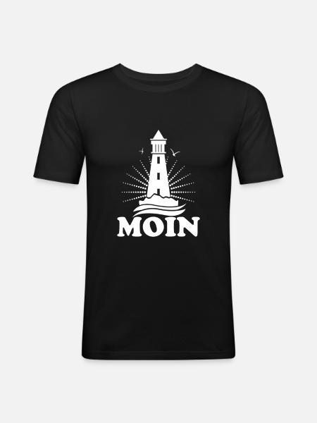 Moin mit Leuchtturm - Männer Slim Fit T-Shirt - Schwarz